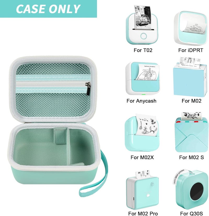 Grapsa Case for Memoking T02/ for ETIKEZ/for Phomemo M02/ T02/ M02S/ M02 pro/ M02X Inkless Sticker Photo Printer. Portable Printer Storage Holder for Label Maker, Thermal Paper, USB Cable (Box Only)-Green - Image 2